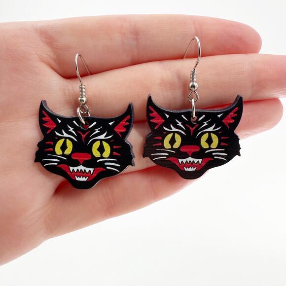 Spooky Black Cat Earrings, Witchy Jewelry, Black Cat Earrings, Witchy Earrings - Picture 3 of 4